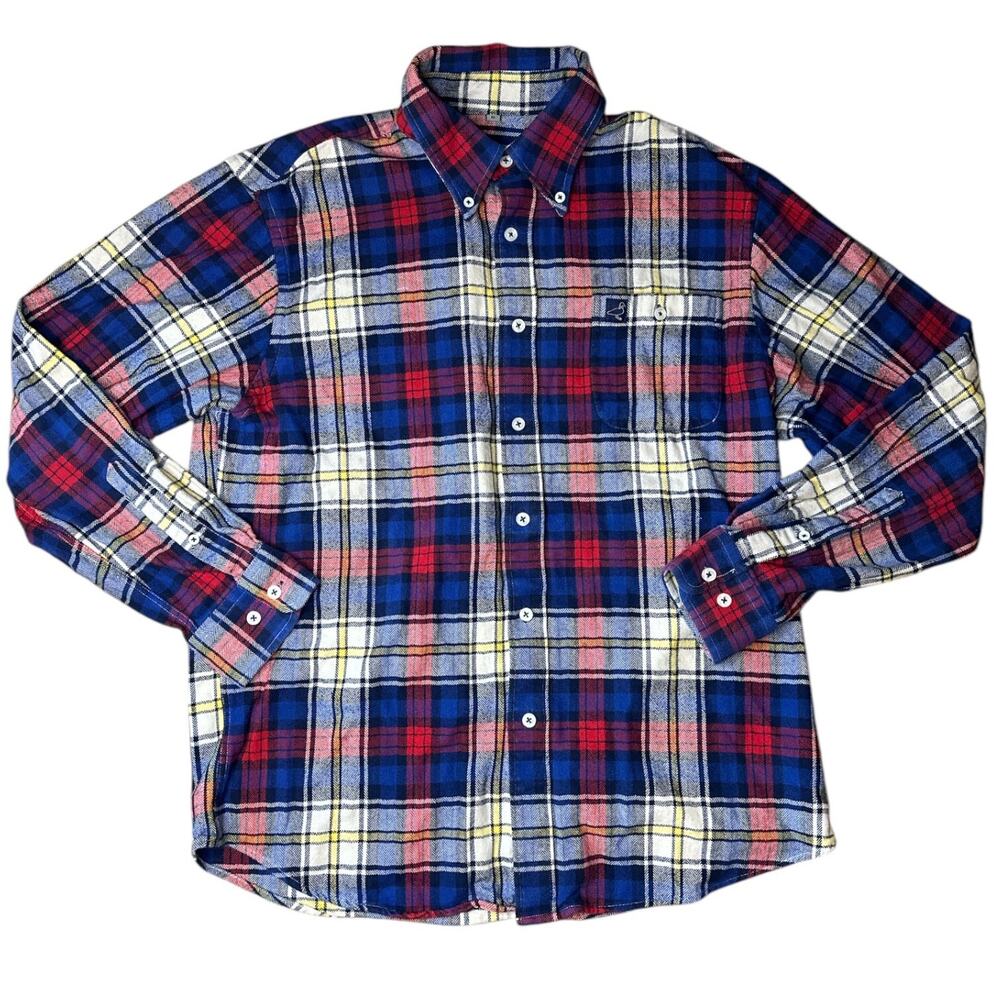 Properly Tied Traditional‎ Flannel Mens Medium Red Navy Plaid Button Down Shirt